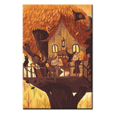 Paint by Numbers Art Illustration Halloween Treehouse with Children